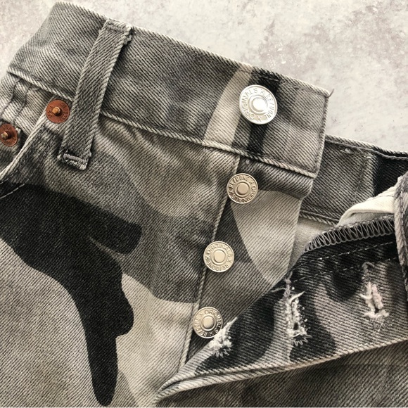 RE/DONE High Rise Ankle Crop Stretch Fray Hem Grey Camo Jeans 25 - Picture 7 of 12